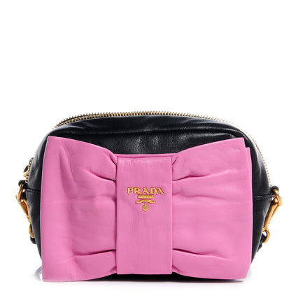 Prada Nappa Fiocco Bow Crossbody Clutch Pink Black 1 of 9