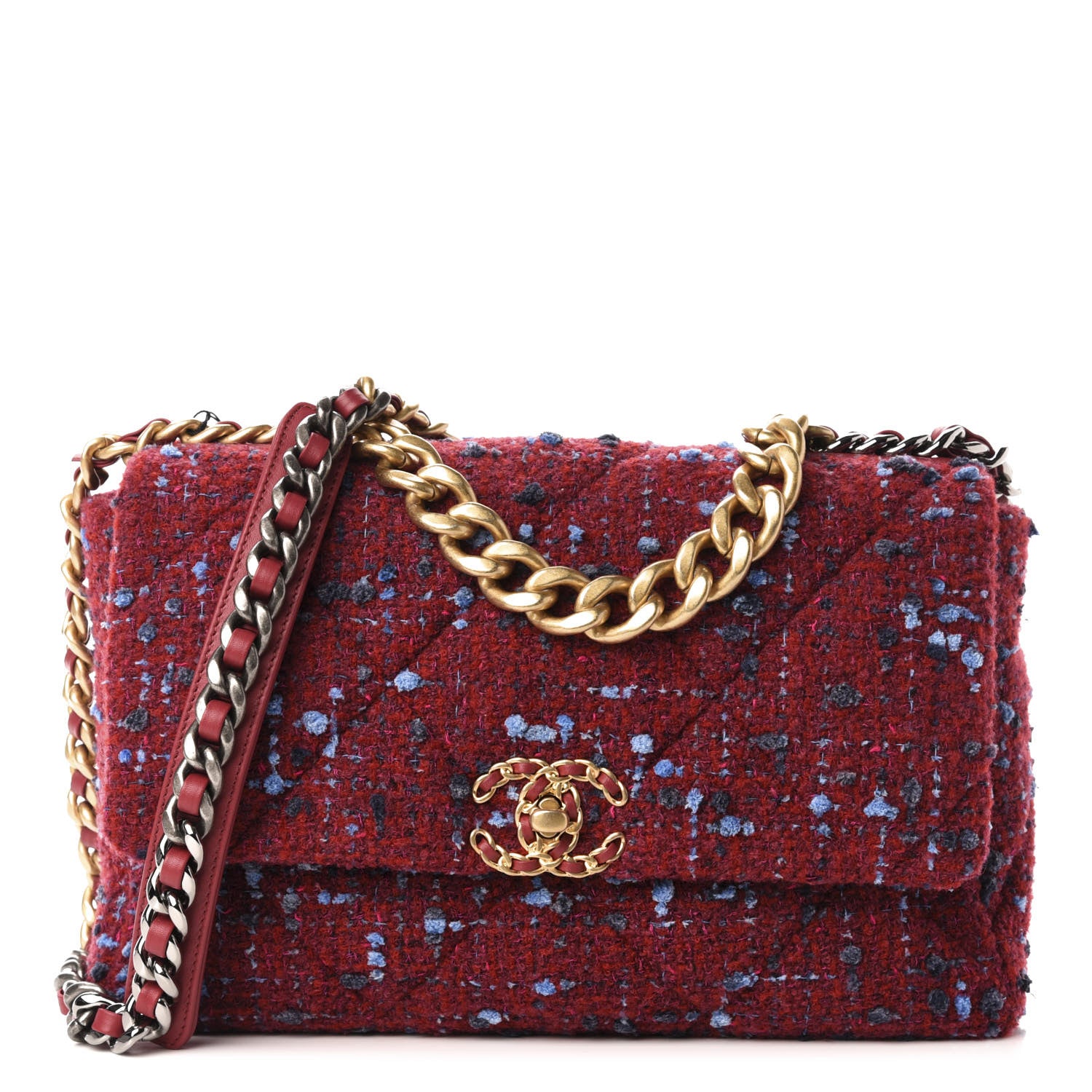 Chanel Tweed Quilted Large 19 Flap Red Blue Grey 1 of 11