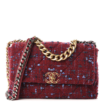 Chanel Tweed Quilted Large 19 Flap Red Blue Grey 1 of 11