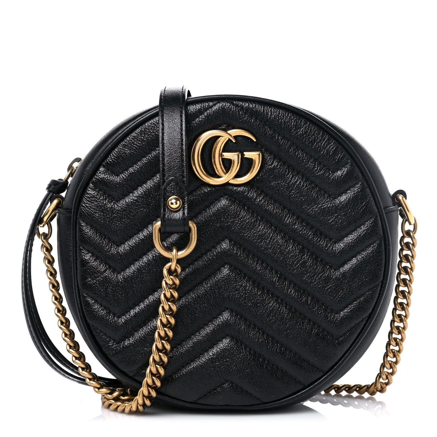 Azalea Calfskin Matelasse Heart Mini GG Marmont Round Shoulder Bag Black