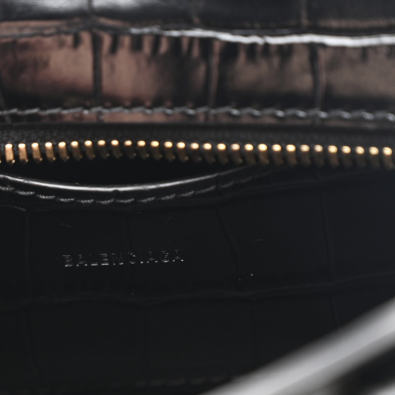 Balenciaga Shiny Supple Calfskin Crocodile Embossed Neo Classic Gold Hardware Nano City Crossbody Black 6 of 9