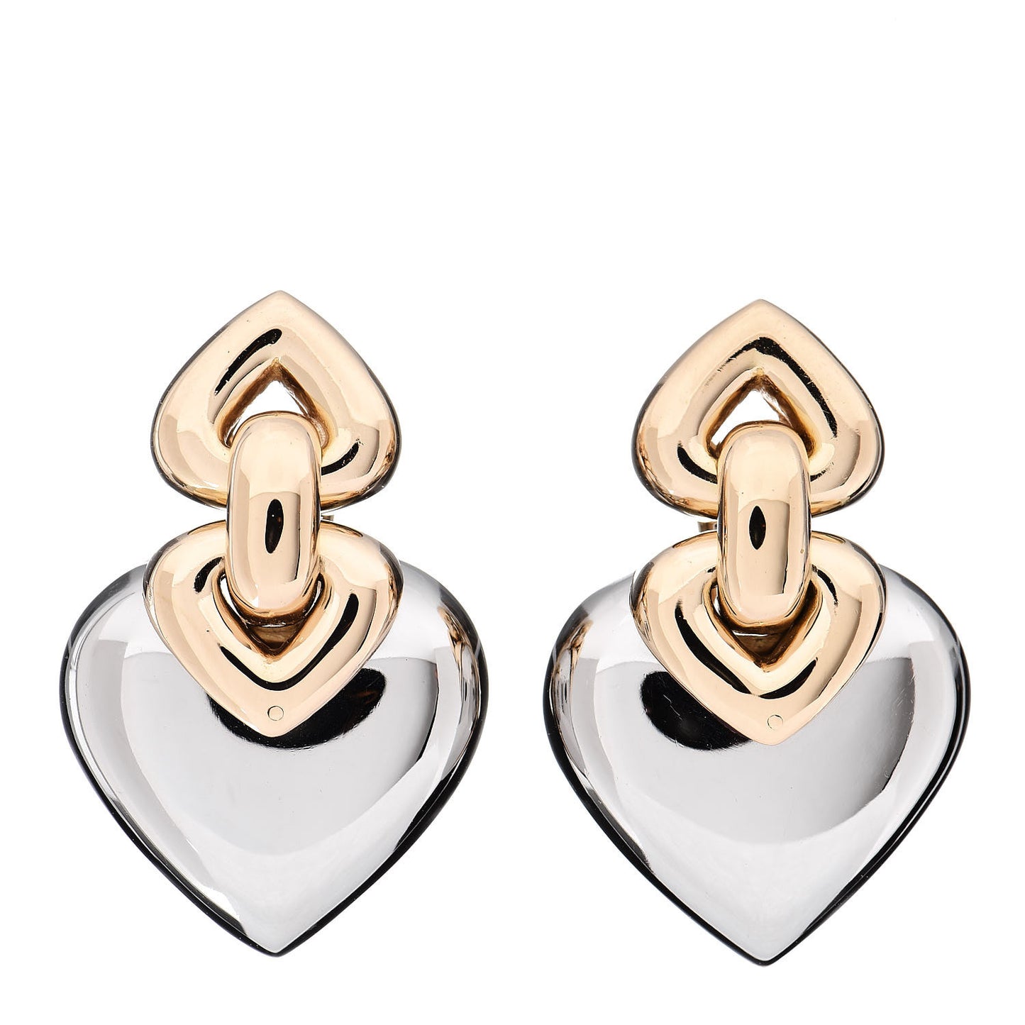 18K Yellow White Gold Doppio Heart Drop Clip-On Earrings