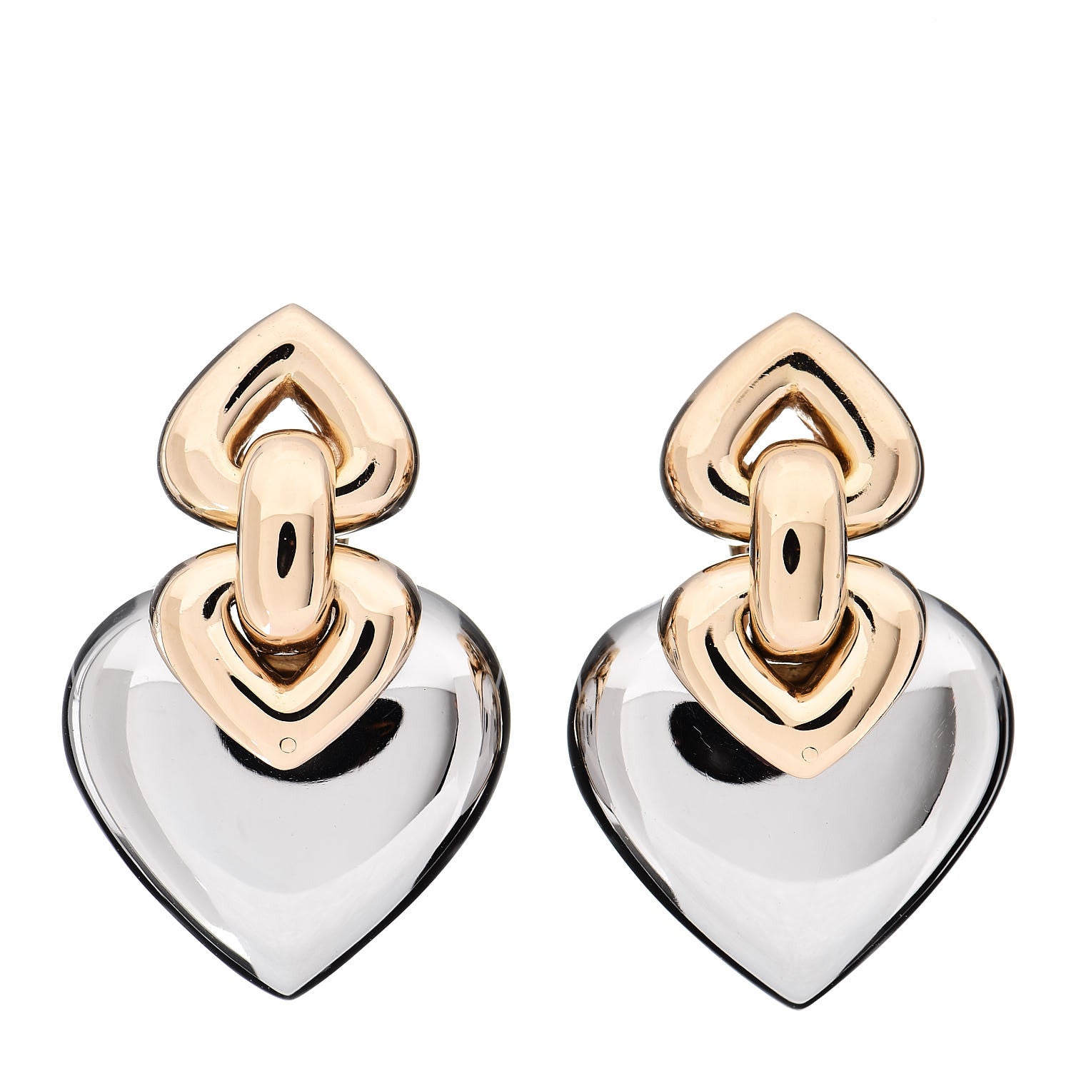 Bulgari 18K Yellow White Gold Doppio Heart Drop Clip-On Earrings 1 of 3