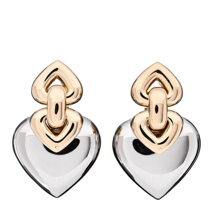 Bulgari 18K Yellow White Gold Doppio Heart Drop Clip-On Earrings 1 of 3