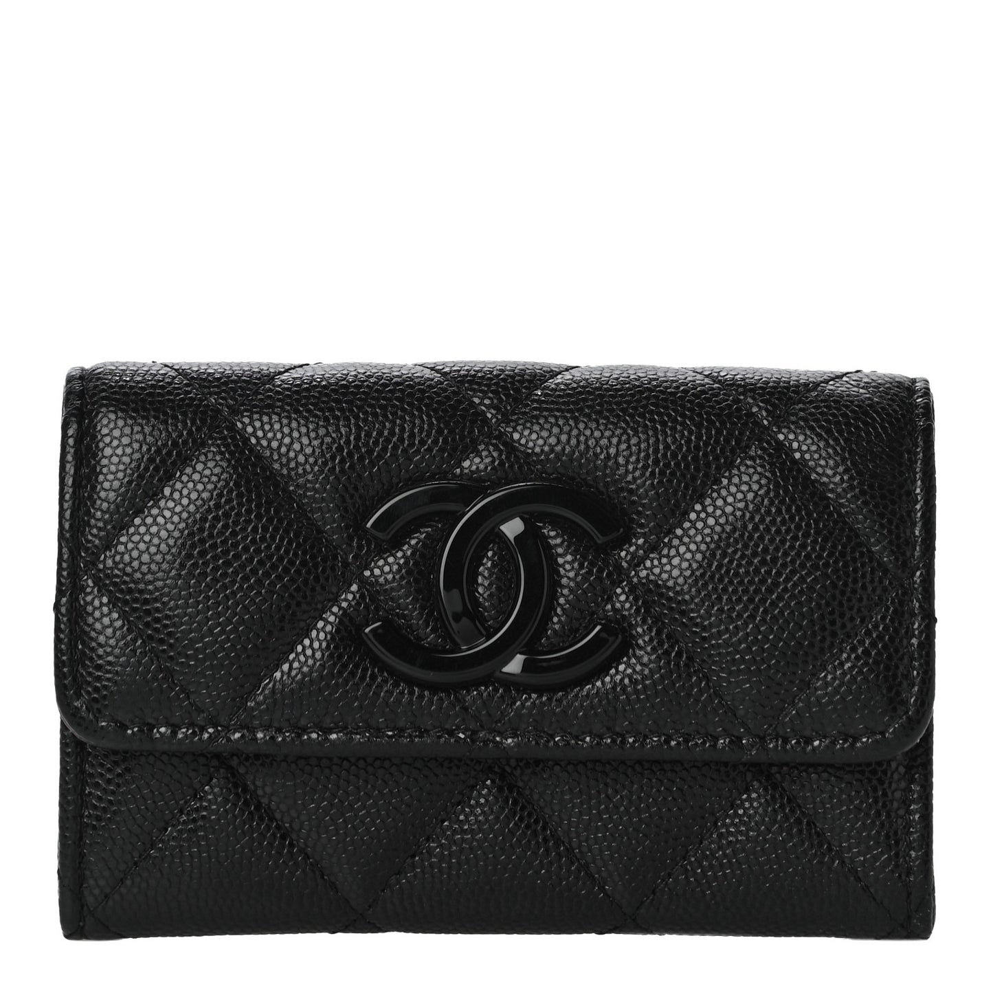 Caviar Quilted My Everything Flap Card Holder Black