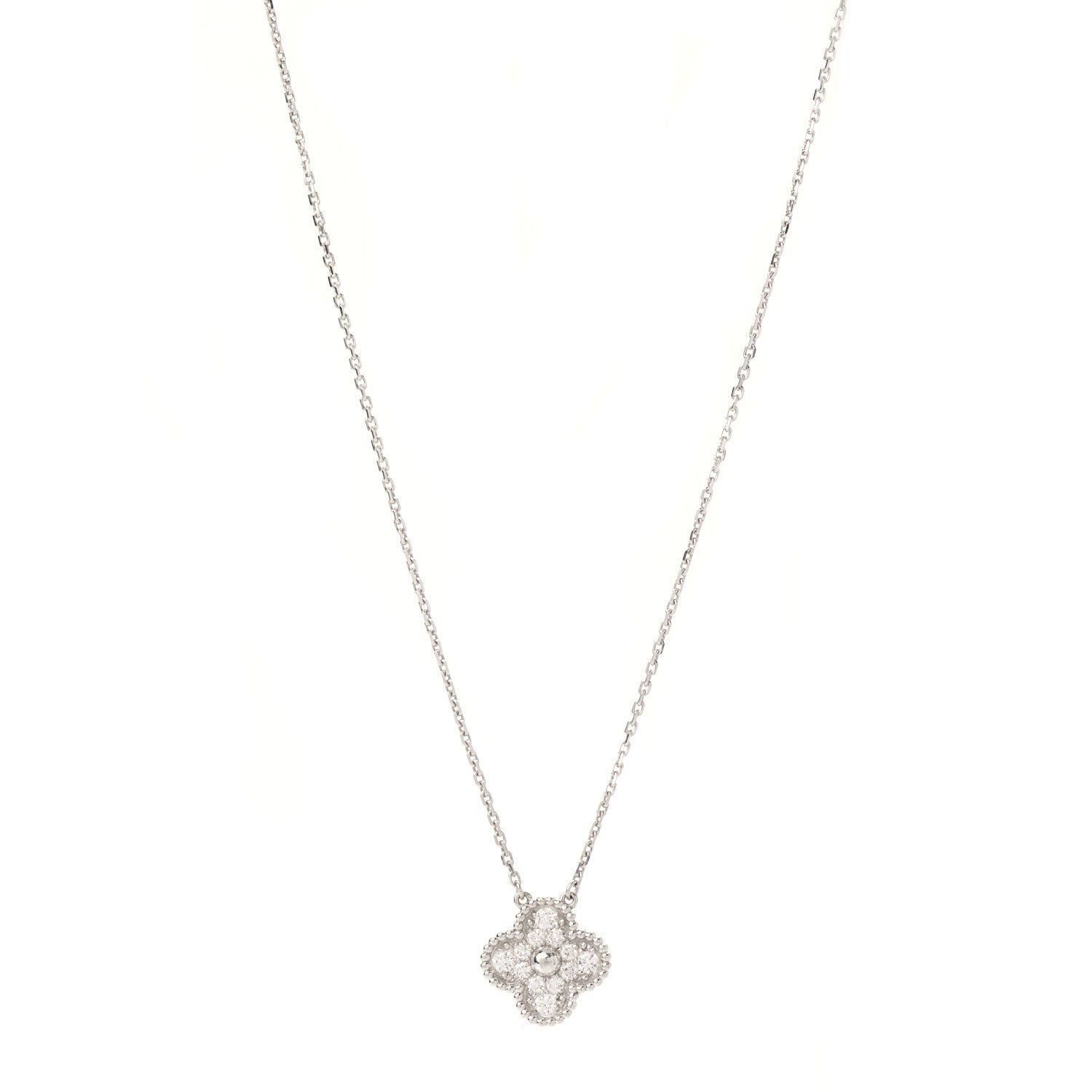 Van Cleef & Arpels 18K White Gold Diamond Vintage Alhambra Pendant Necklace 1 of 6