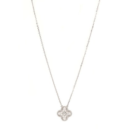 Van Cleef & Arpels 18K White Gold Diamond Vintage Alhambra Pendant Necklace 1 of 6