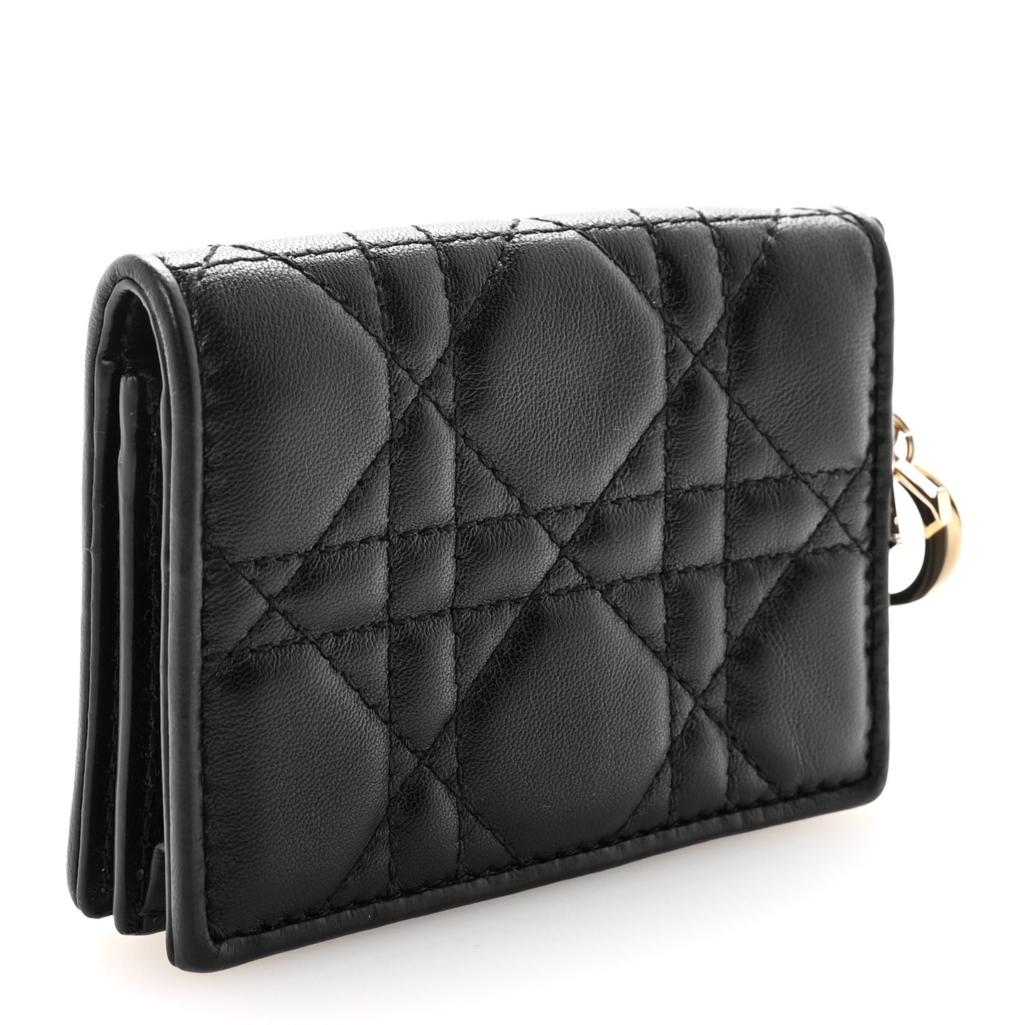 Lambskin Cannage Small Lady Dior Flap Card Holder Black