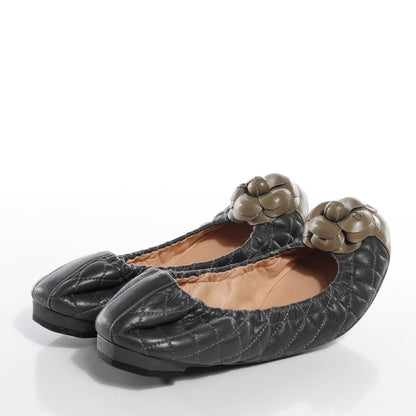 Chanel Lambskin Elastic Camellia Ballerina Flats 38 Grey Taupe 4 of 7