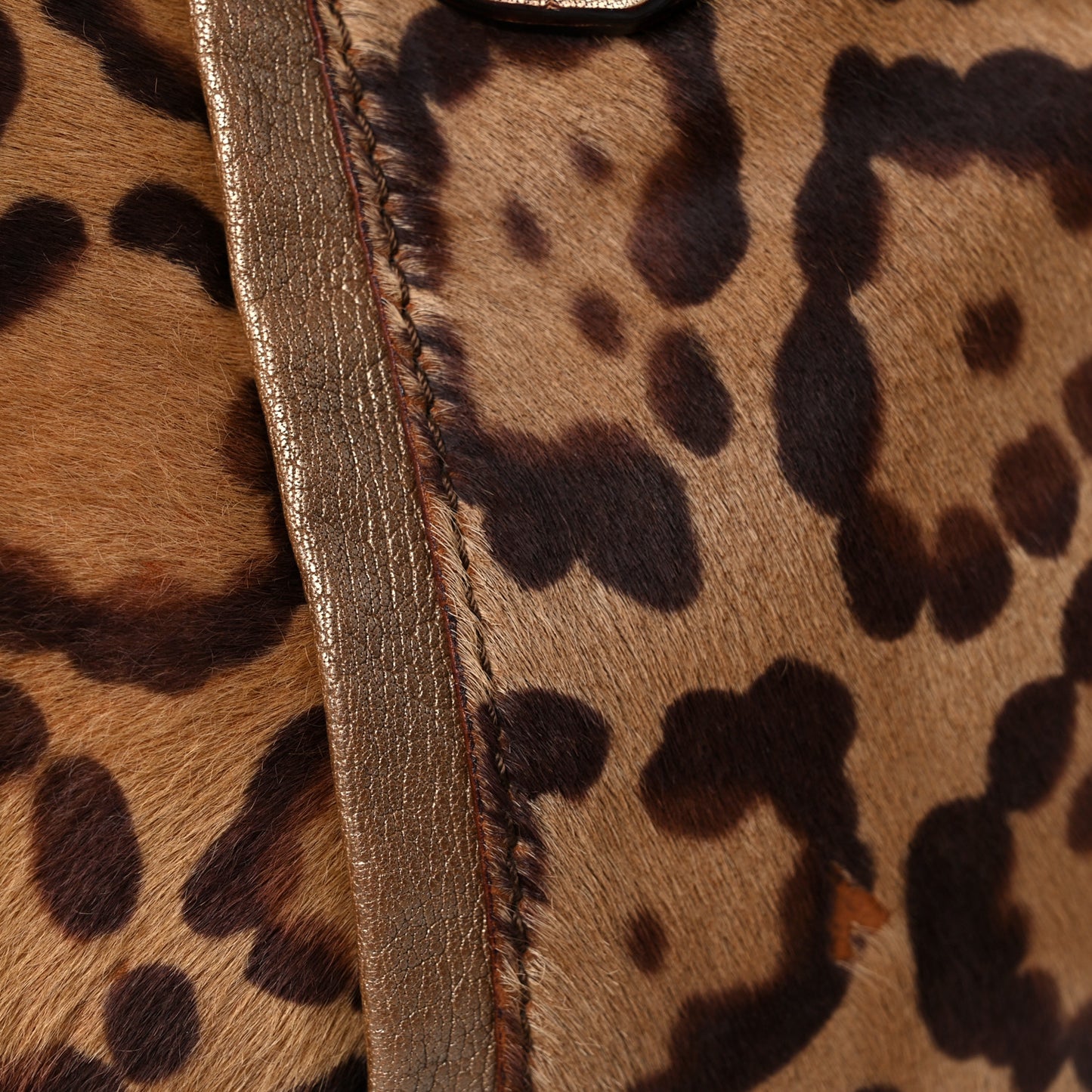 Calf Hair Leopard Print Shoulder Bag Gold