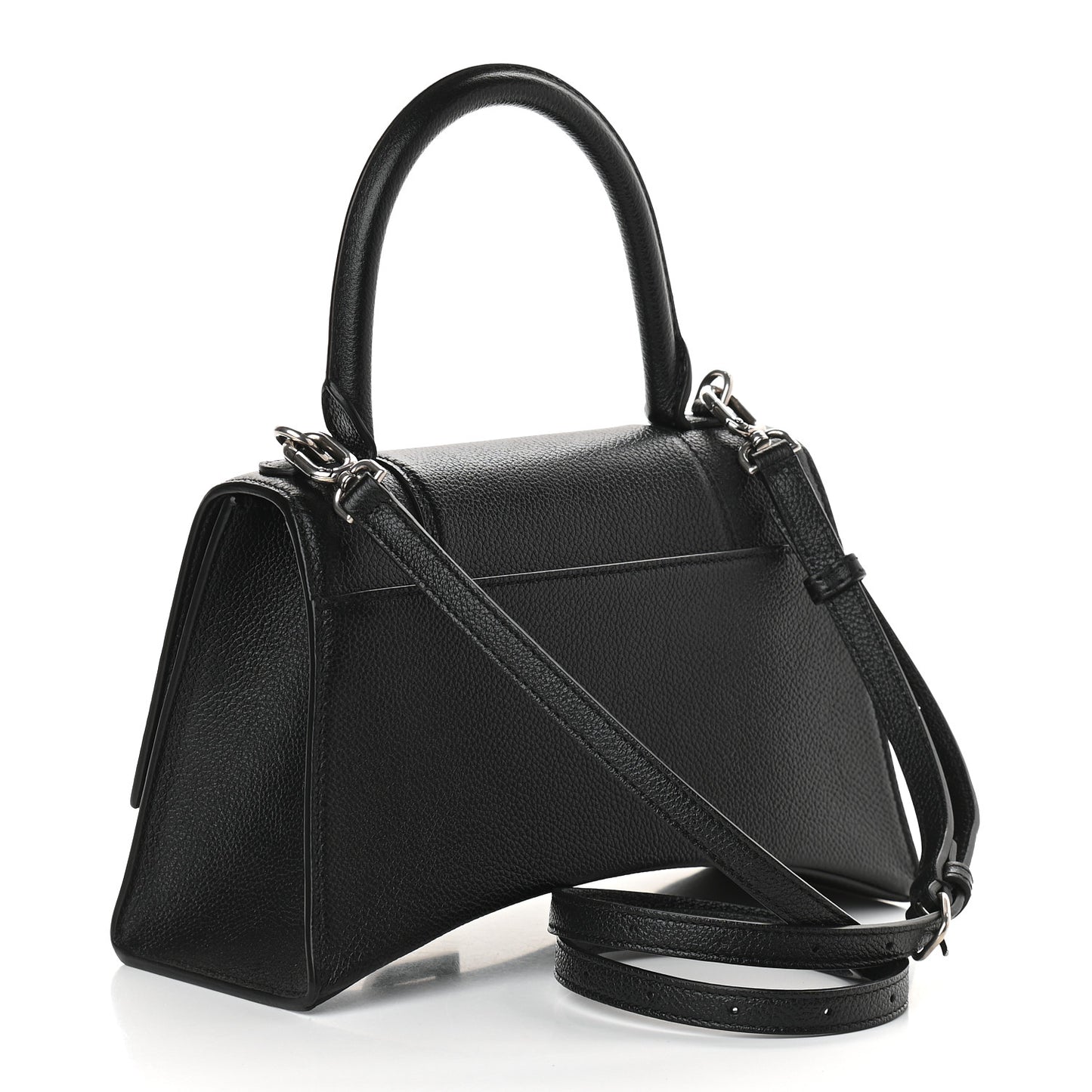 Grained Calfskin Small Hourglass Top Handle Bag Black