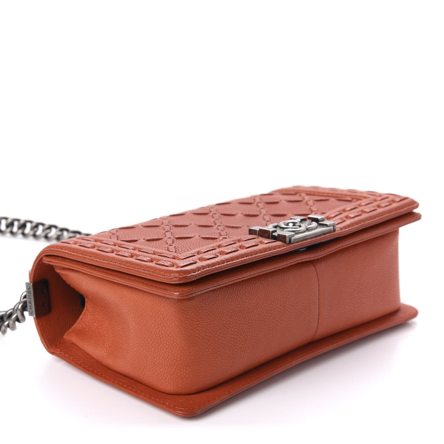 Caviar Stitched Medium Boy Flap Dark Orange