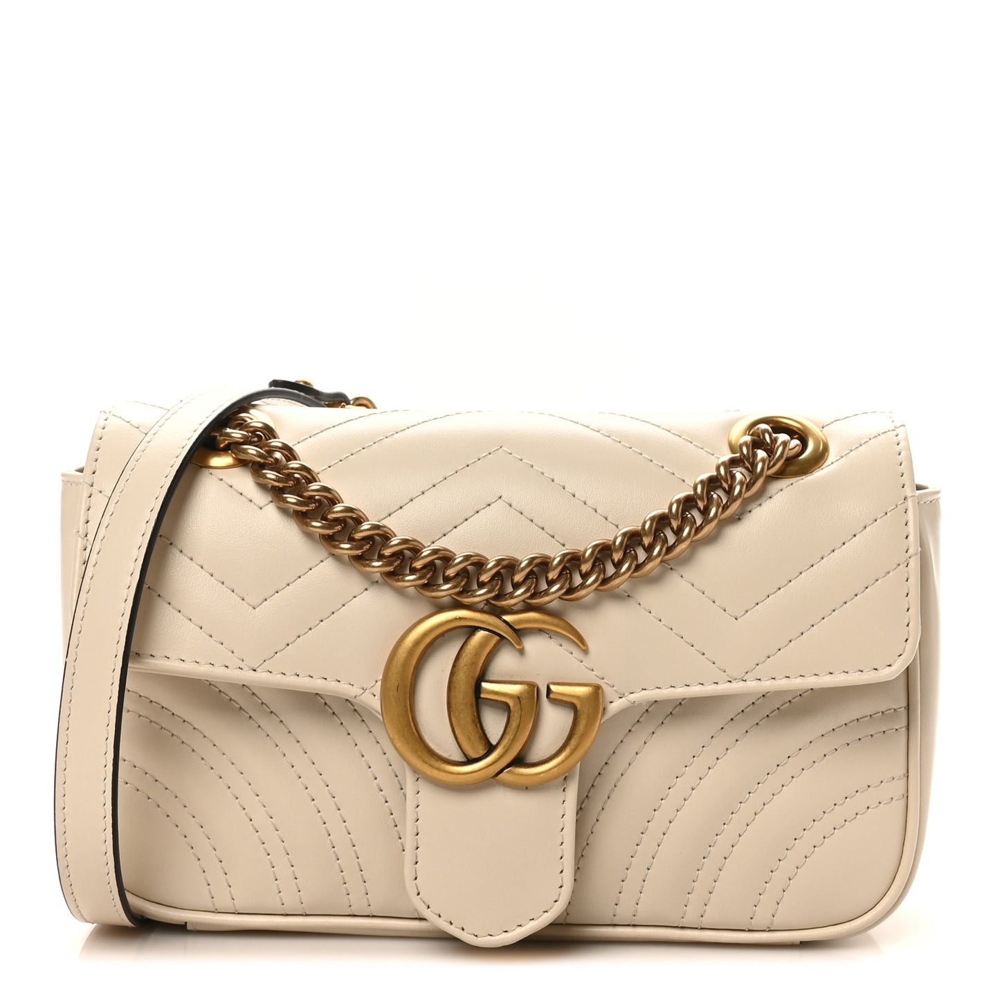 Calfskin Matelasse Mini GG Marmont Shoulder Bag White