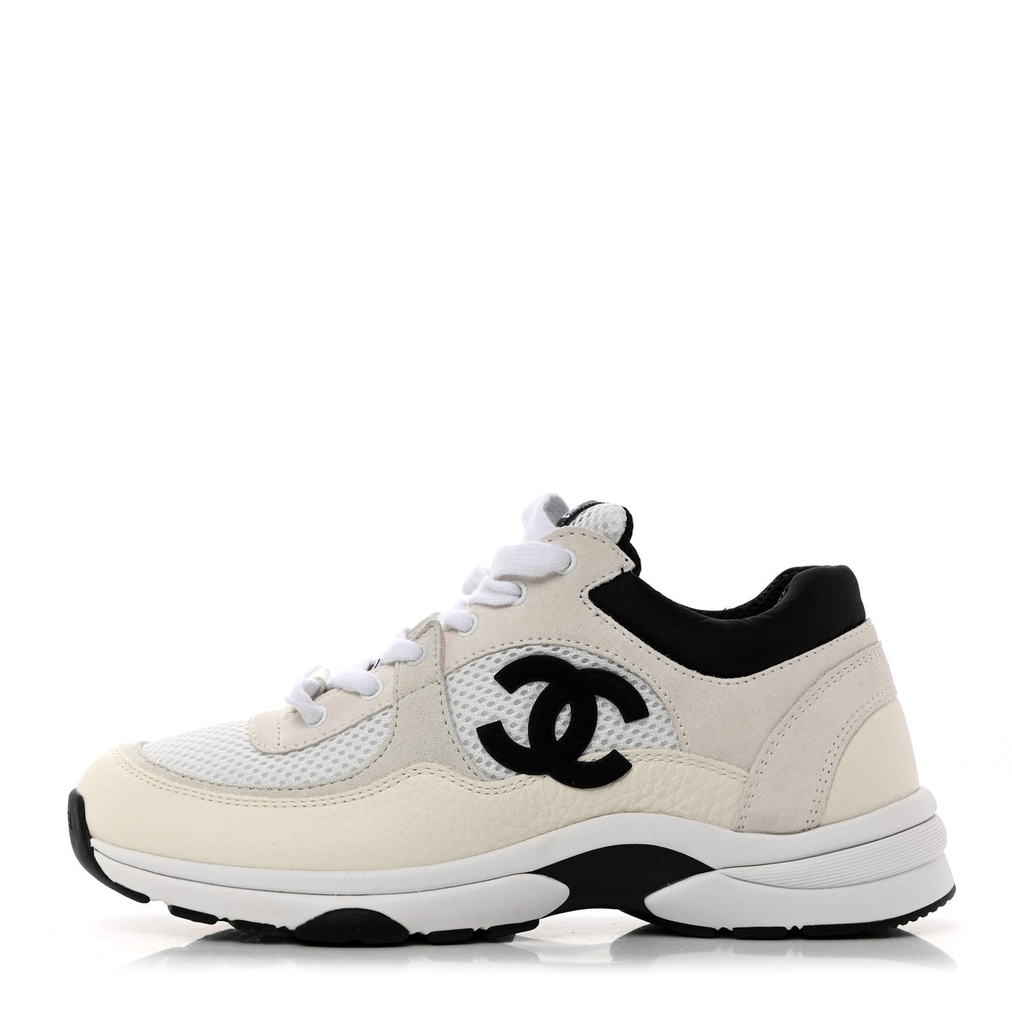 Mesh Suede Calfskin Grained Calfskin Womens CC Sneakers 37 White Black