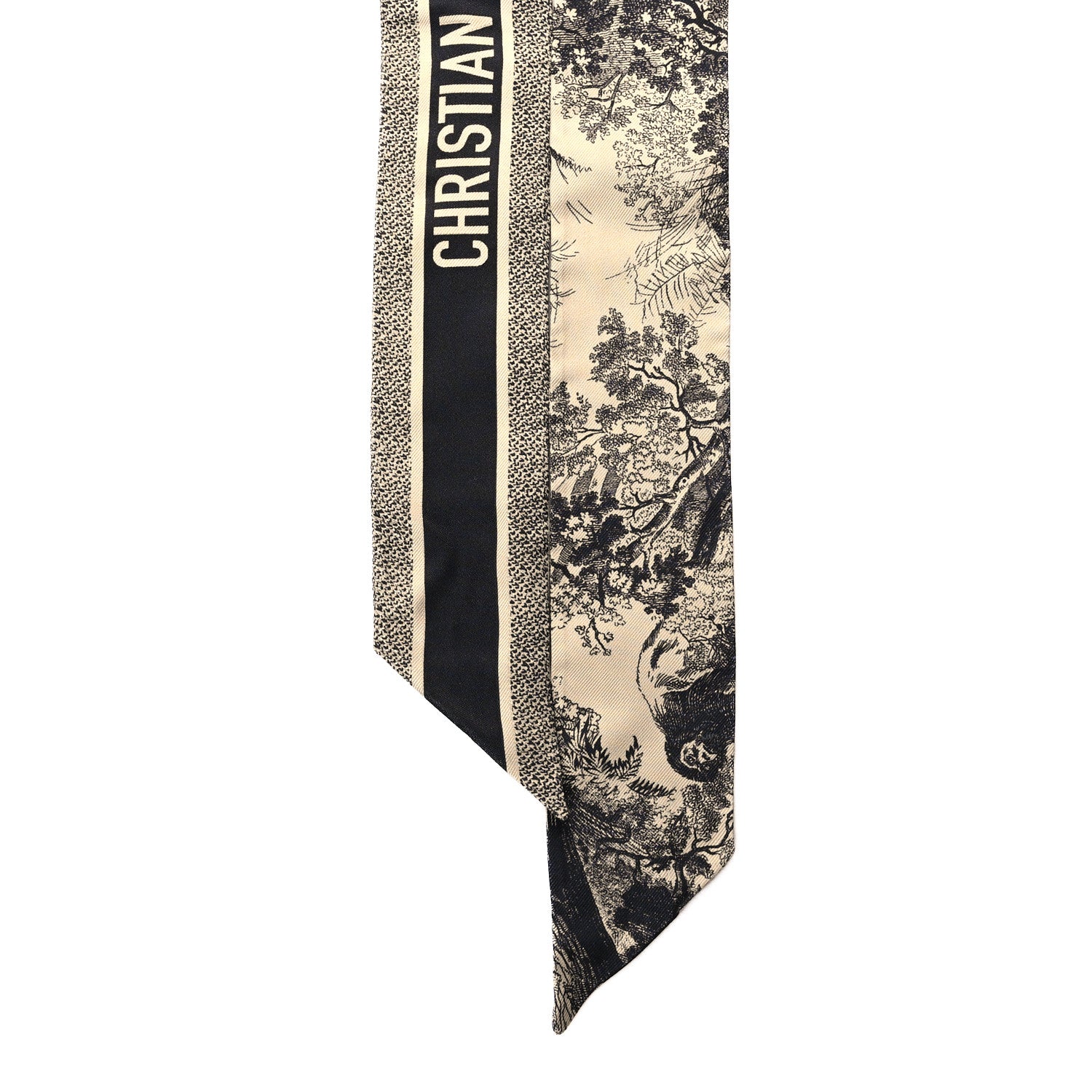 Christian Dior Silk Toile De Jouy Reverse Capri Mitzah Scarf Beige Black 2 of 3