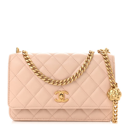 Chanel Lambskin Quilted CC Camellia Crush Wallet on Chain WOC Light Beige 1 of 10