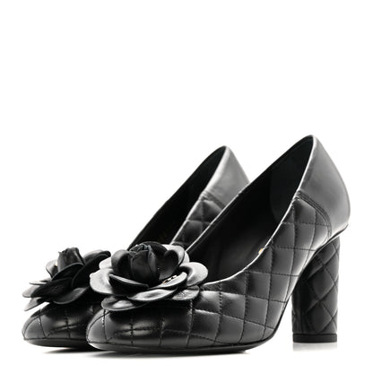 Chanel Lambskin Quilted Camellia Pumps 35 Black 6 of 18