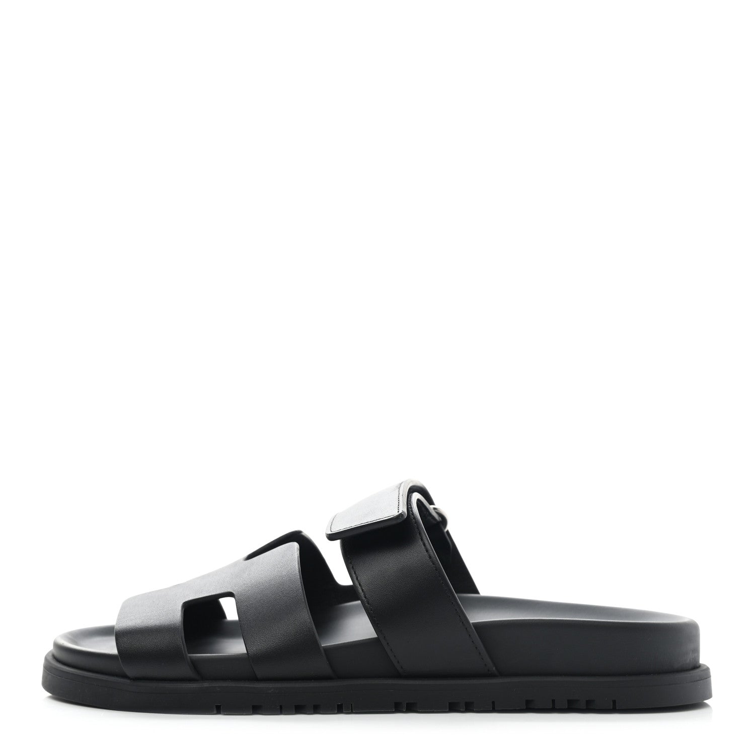 Hermes Calfskin Womens Chypre Sandals 36.5 Black 1 of 9