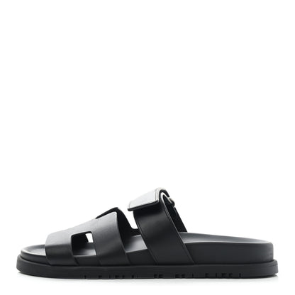 Hermes Calfskin Womens Chypre Sandals 36.5 Black 1 of 9
