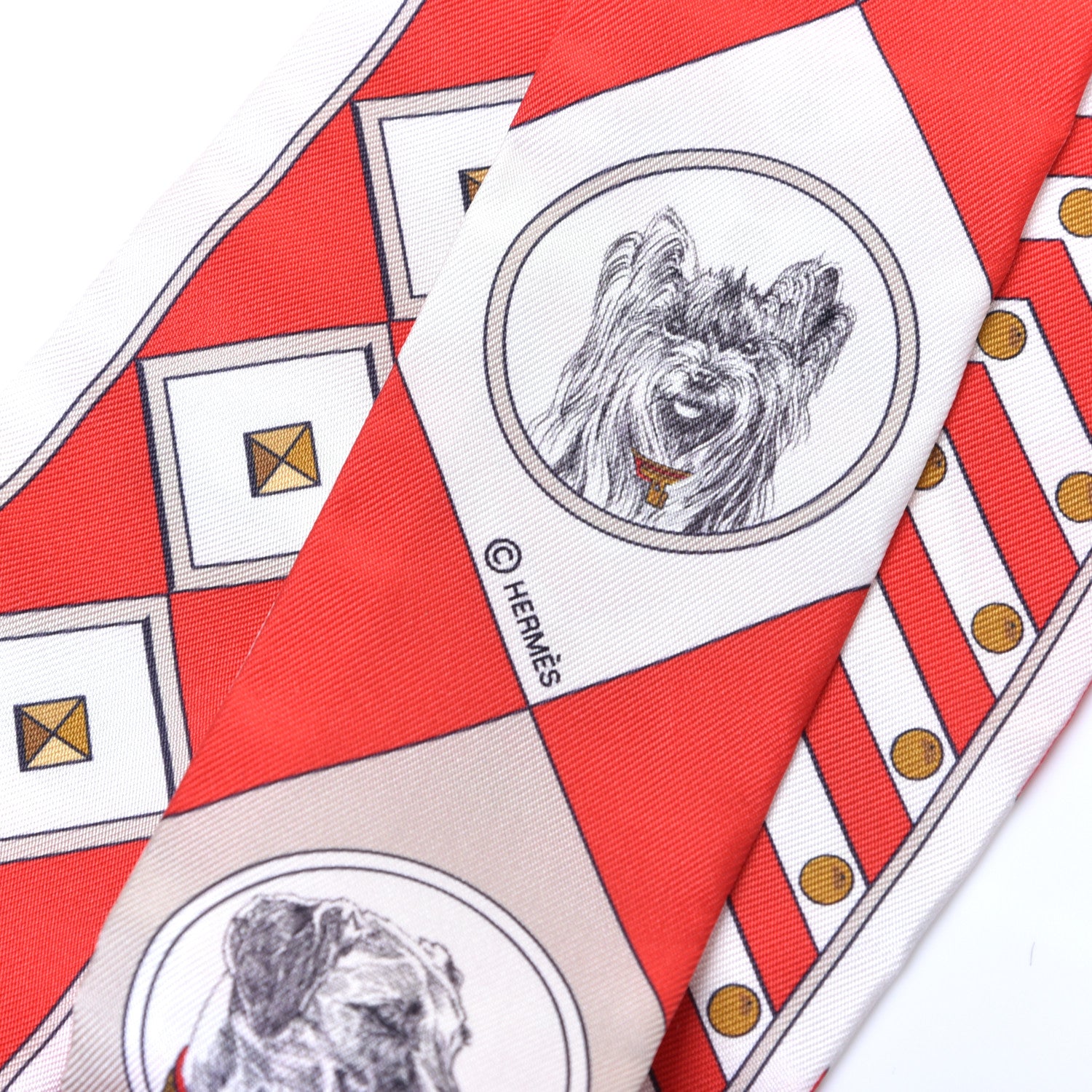 Hermes Silk Colliers Et Chiens Twilly Rouge White Mastic 4 of 4