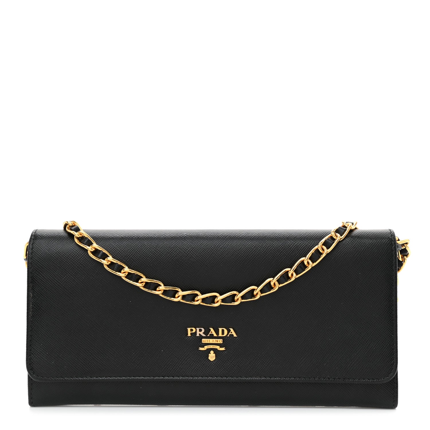 Prada Saffiano Metal Oro Chain Wallet Black 1 of 8