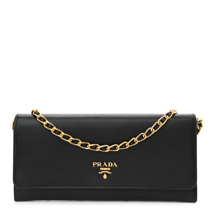 Prada Saffiano Metal Oro Chain Wallet Black 1 of 8