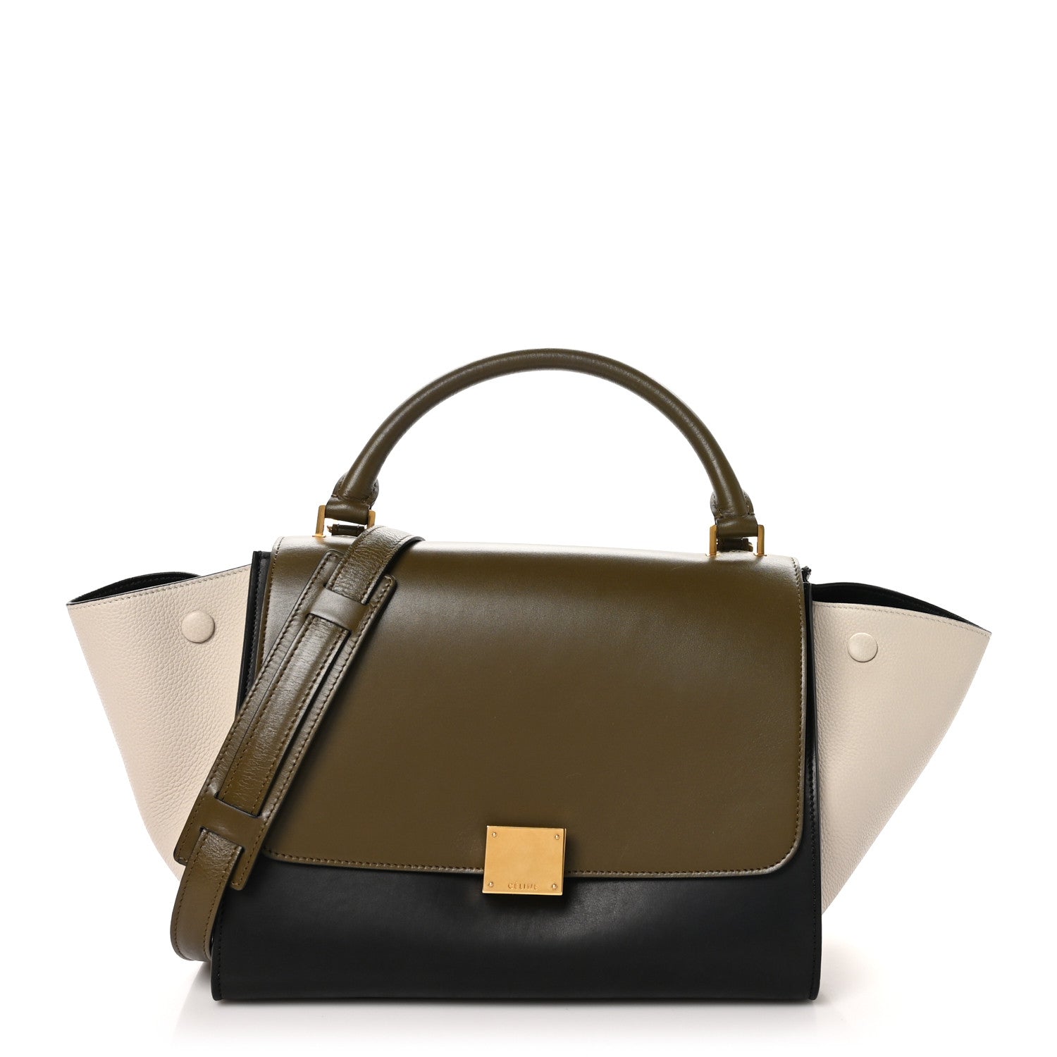 Celine Sleek Calfskin Small Tri-Color Trapeze Moss Green 1 of 9
