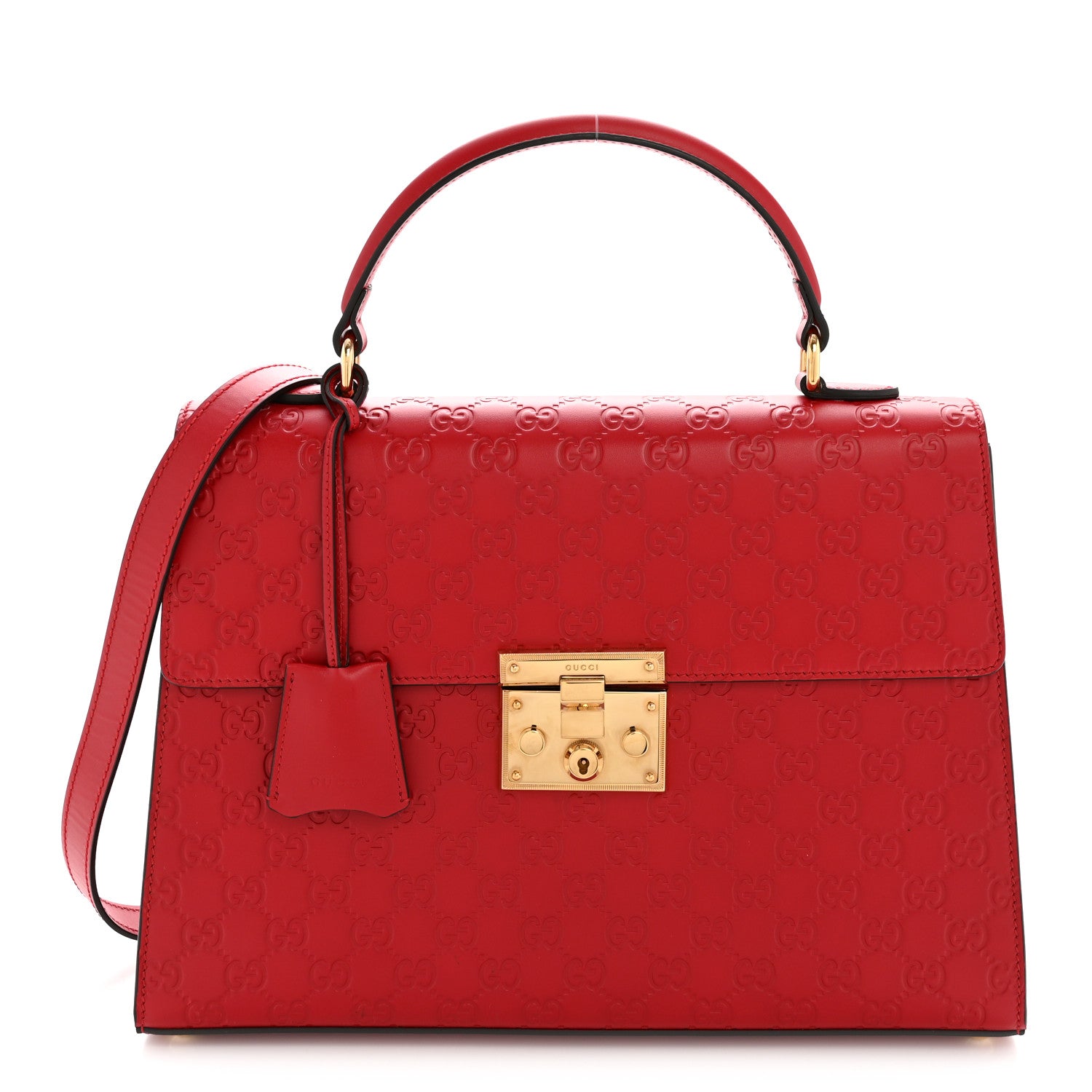 Gucci Guccissima Signature Medium Padlock Top Handle Bag Hibiscus Red 1 of 11