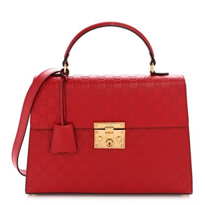 Gucci Guccissima Signature Medium Padlock Top Handle Bag Hibiscus Red 1 of 11