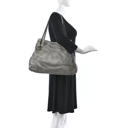 Chanel Calfskin Laser Cut Perforated CC Tote Silver 2 of 16