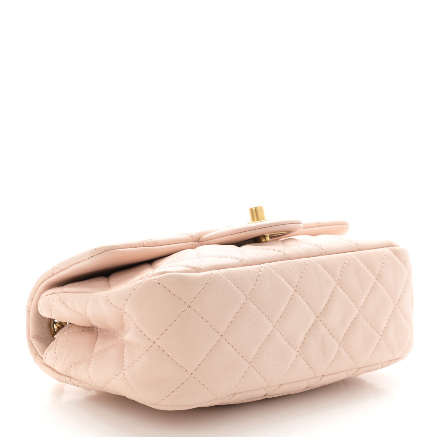 Lambskin Quilted Mini Rectangular Pearl Crush Flap Light Beige