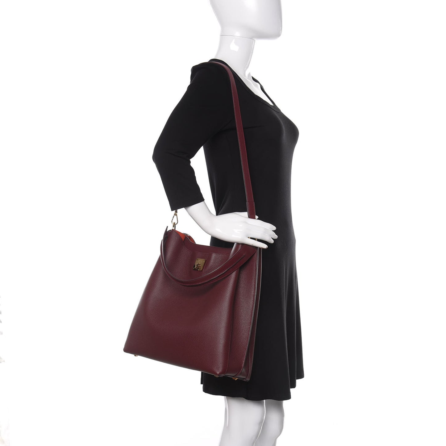 Grained Calfskin Large Milla Hobo Rustic Brown