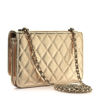 Chanel Metallic Lambskin Quilted Trendy CC Wallet On Chain WOC Gold 3 of 14