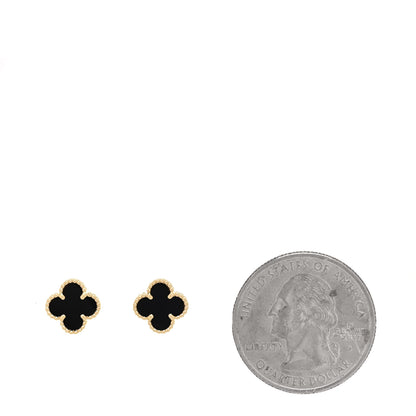 Van Cleef & Arpels 18K Yellow Gold Black Onyx Sweet Alhambra Earrings 2 of 5