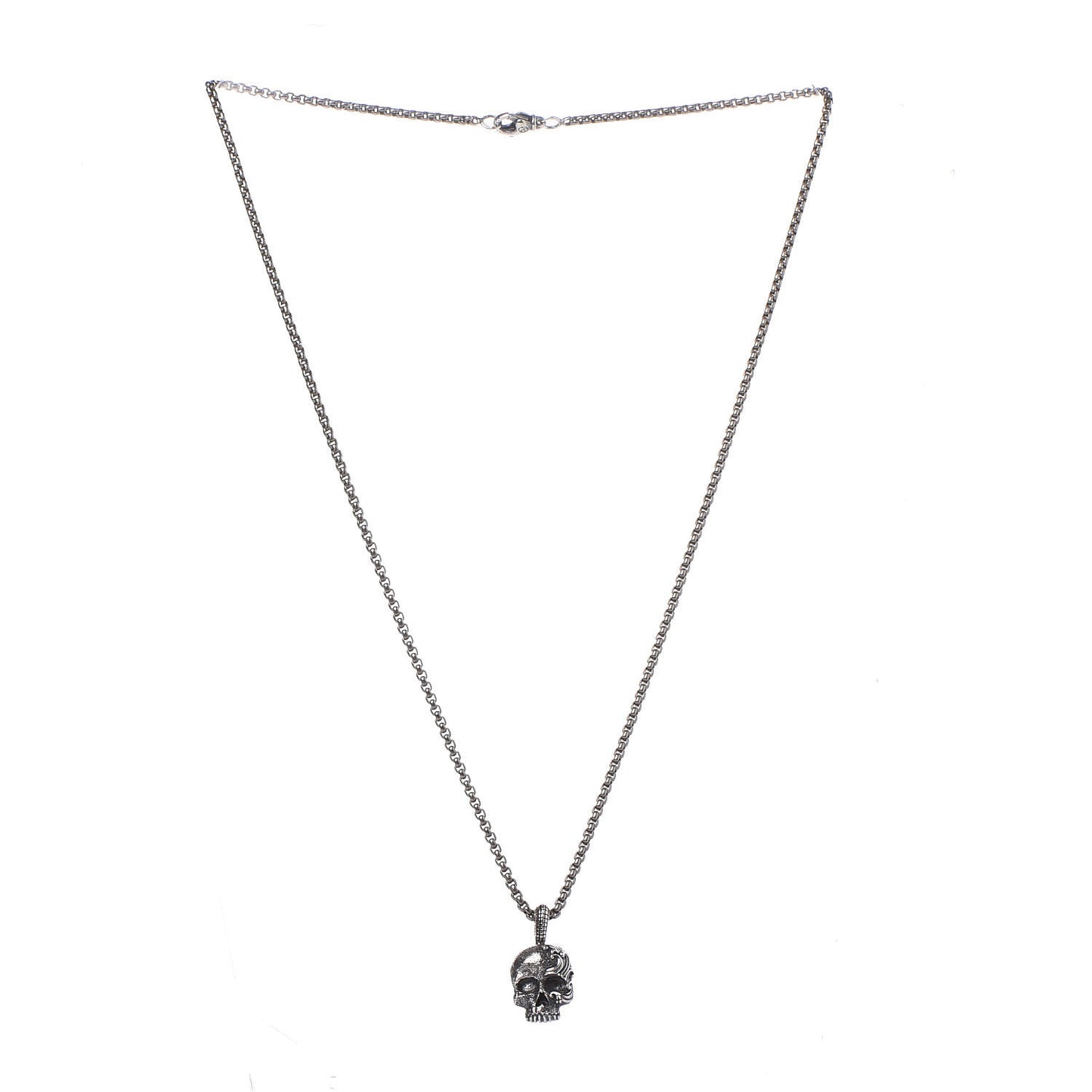 Sterling Silver 2.7mm Box Chain Skull Wave Pendant Necklace
