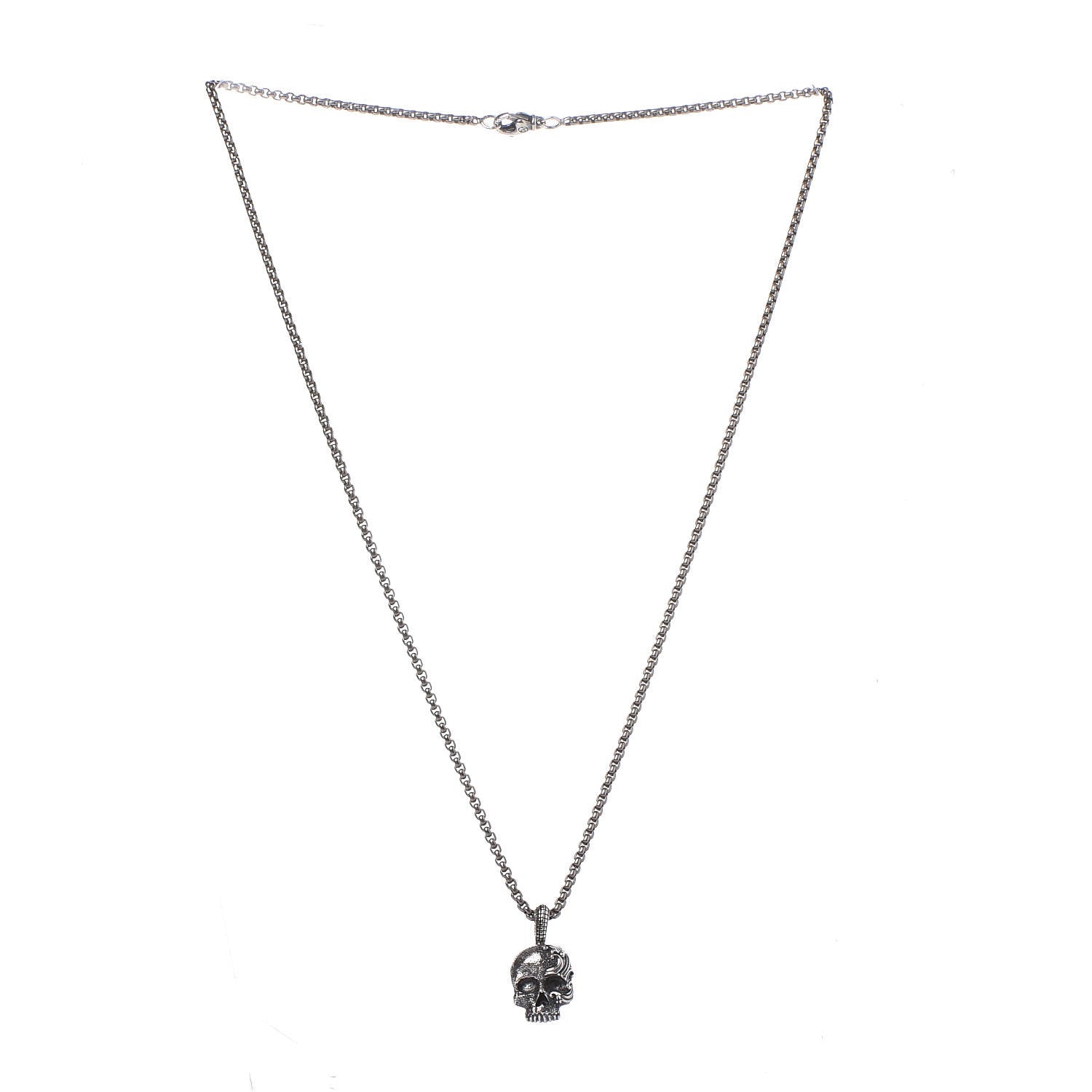 David Yurman Sterling Silver 2.7mm Box Chain Skull Wave Pendant Necklace 3 of 6