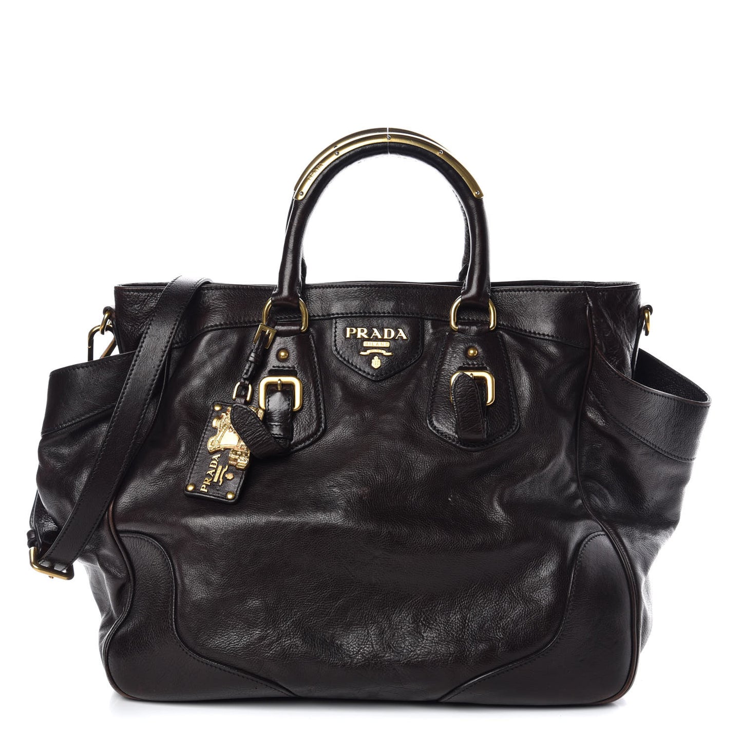 Glace Calfskin Side Pocket Tote Brown