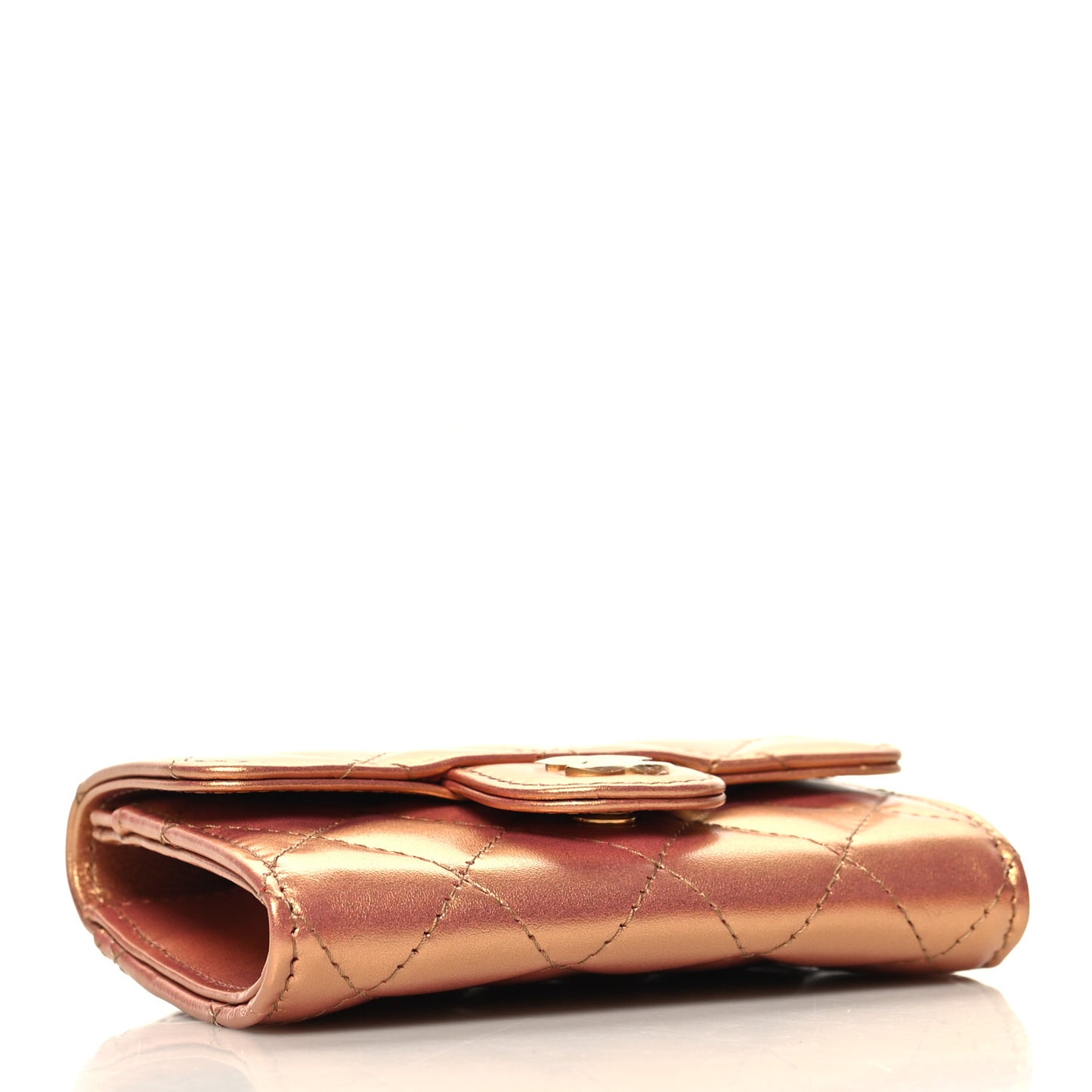 Metallic Lambskin Quilted Flap Card Holder Wallet Golden