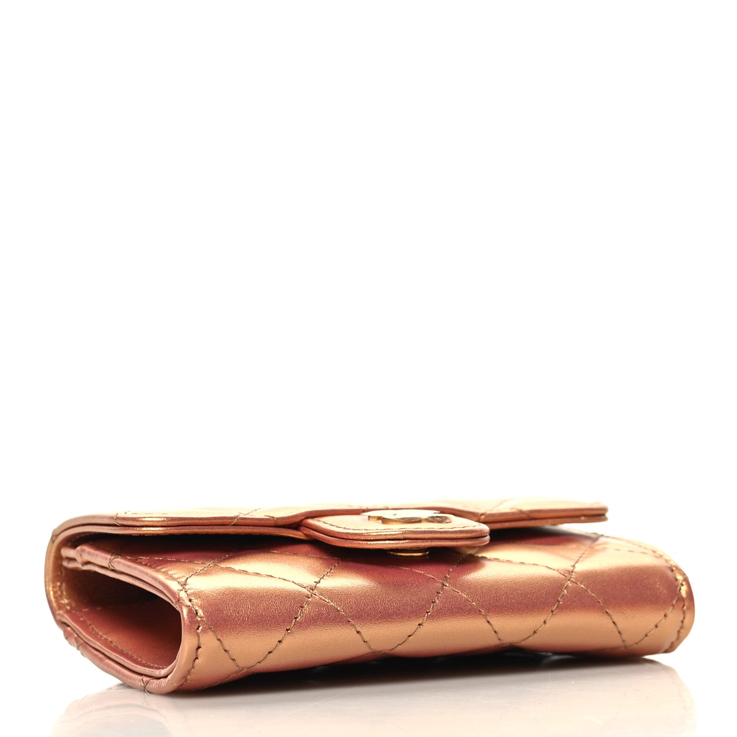 Chanel Metallic Lambskin Quilted Flap Card Holder Wallet Golden 4 of 10