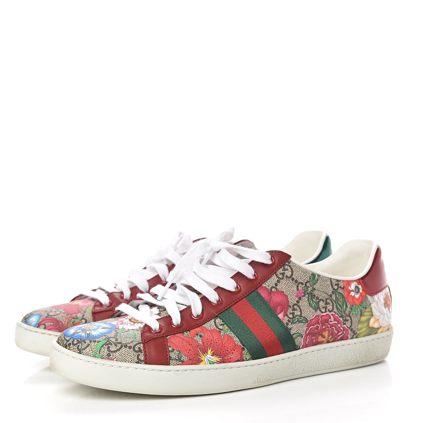 GG Supreme Monogram Flora Web Womens Ace Sneakers 42 Beige Multicolor Rosso