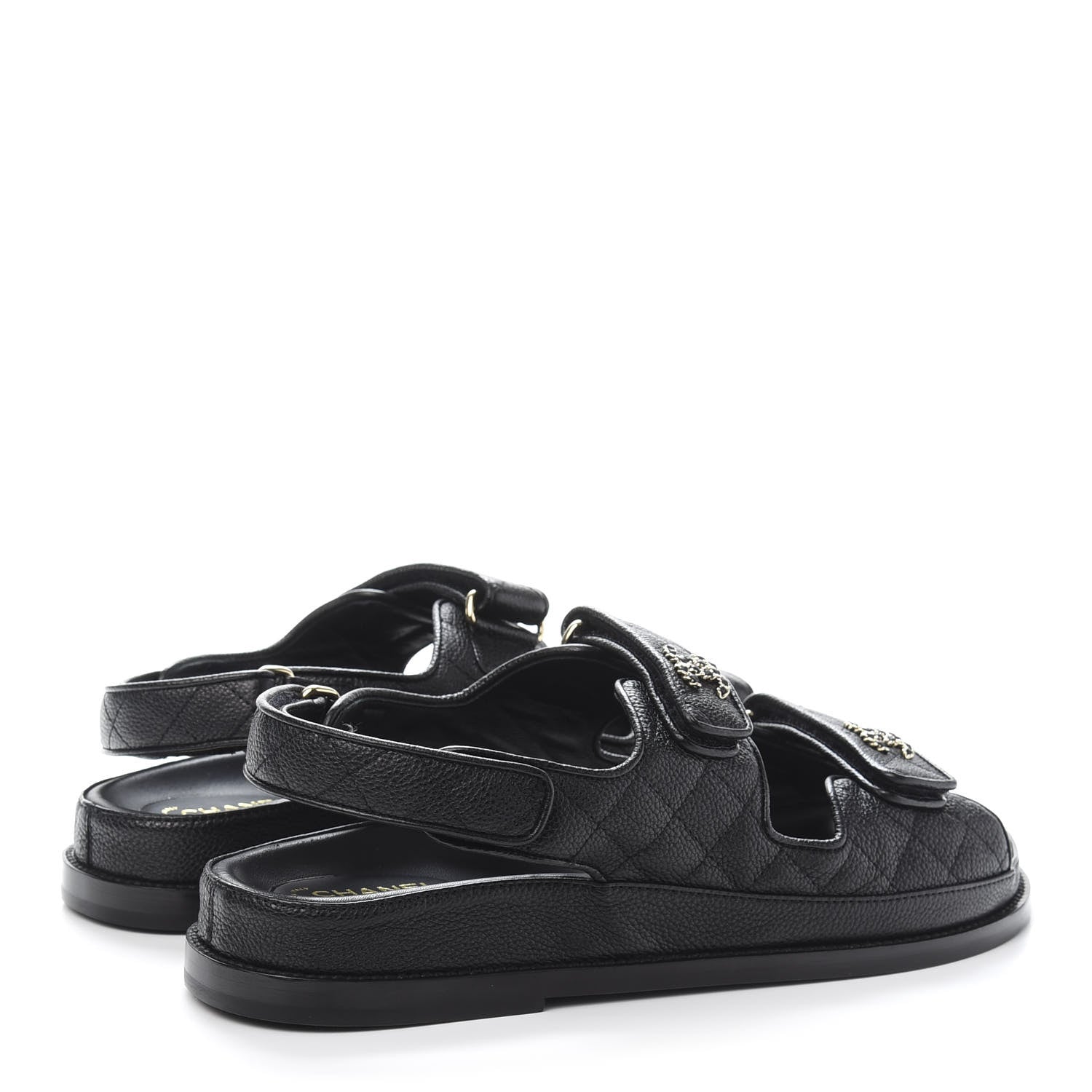 Chanel Grained Calfskin Velcro Dad Sandals 41 Black 4 of 9