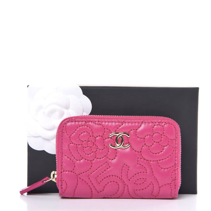 Chanel Lambskin Camellia Embossed Zip Coin Purse Pink 8 of 8