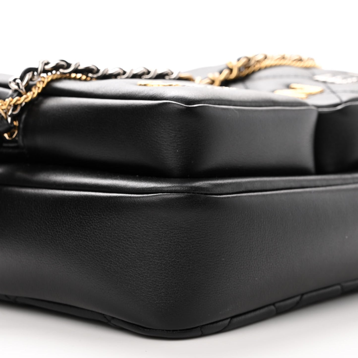 Calfskin Quilted Small Camera Case Black