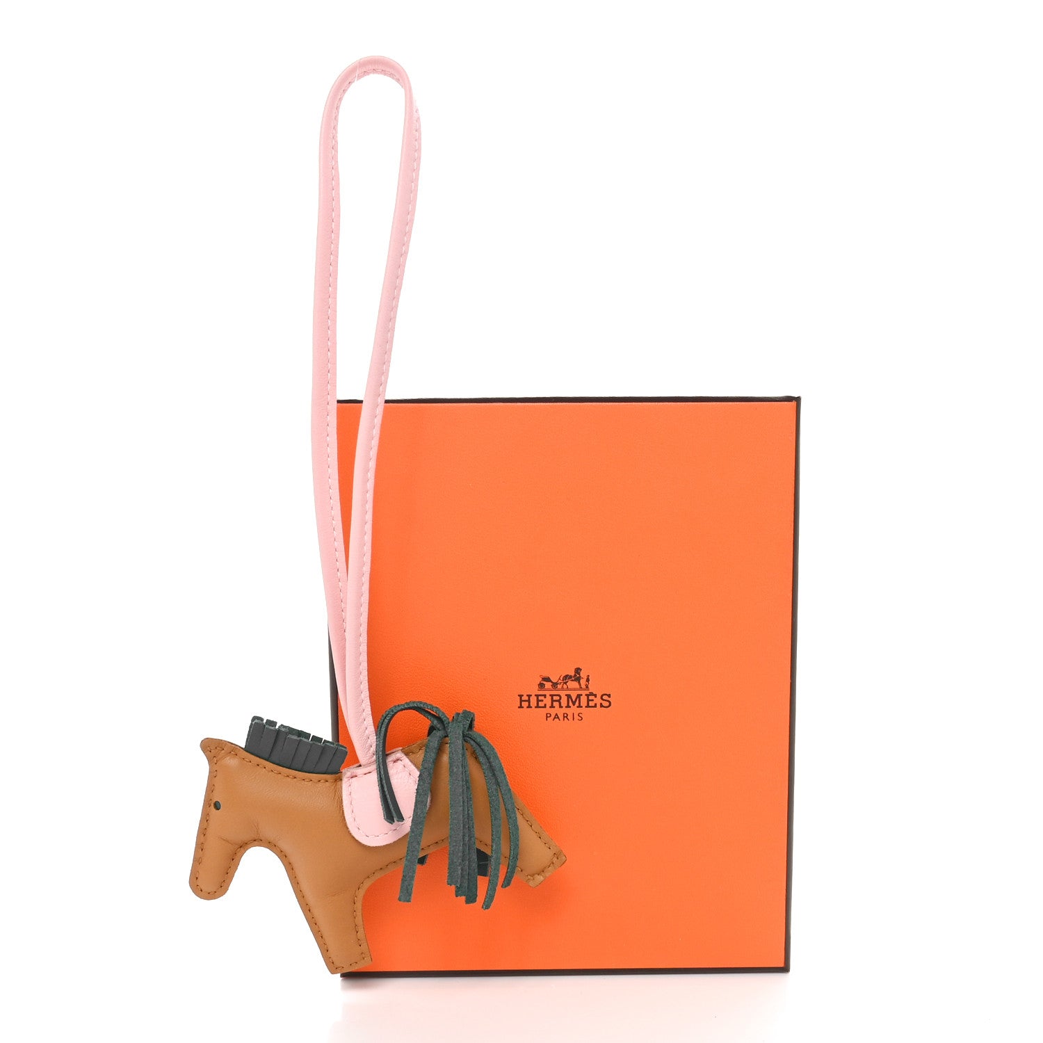 Hermes Milo Lambskin Grigri Rodeo Horse Bag Charm MM Sesame Malachite Rose Sakura 5 of 5