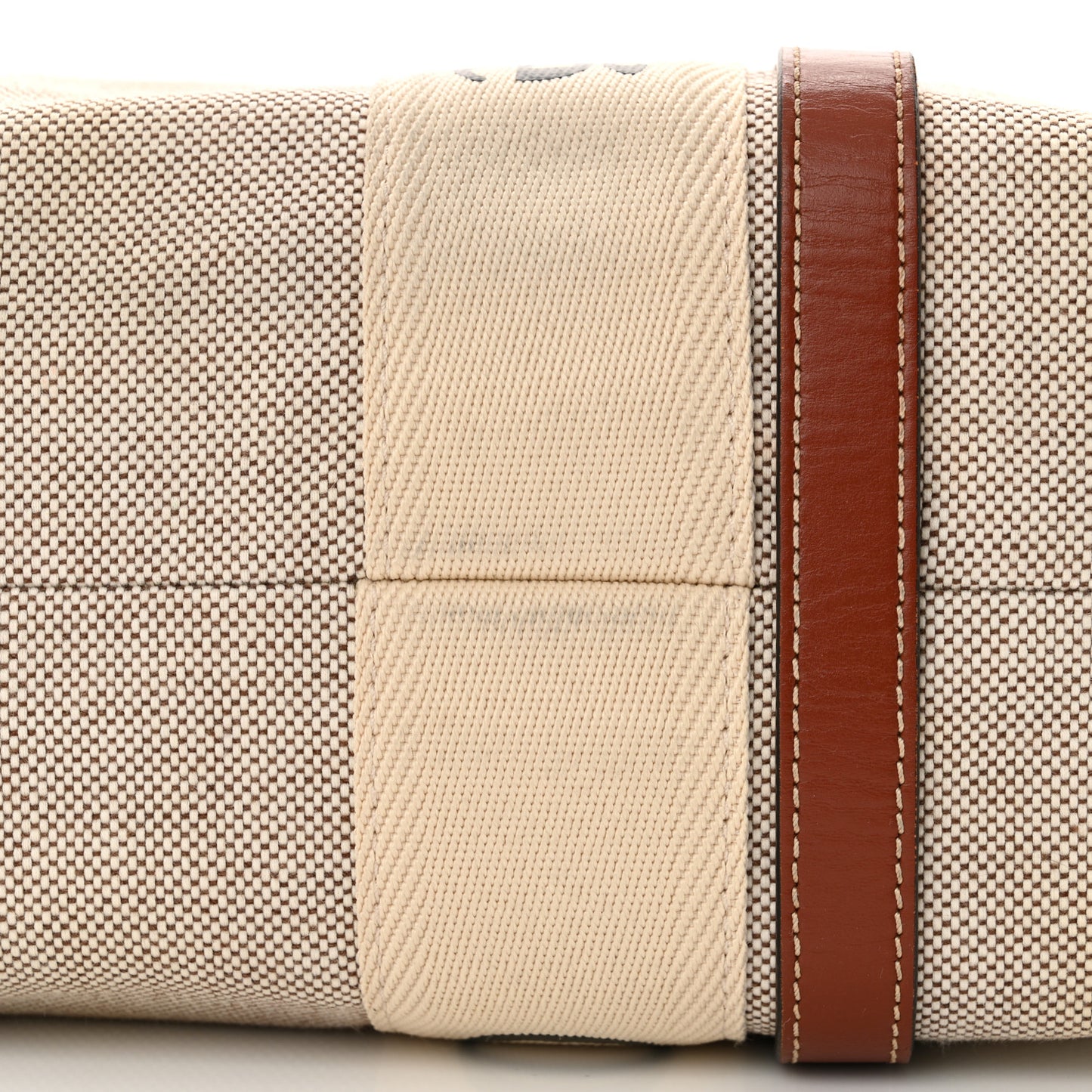Linen Calfskin Medium Woody Ribbon Tote White Brown