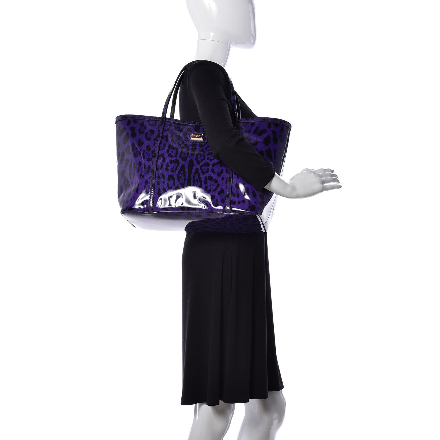 Dolce & Gabbana Patent Leopard Print Shopping Tote Purple Black 3 of 8