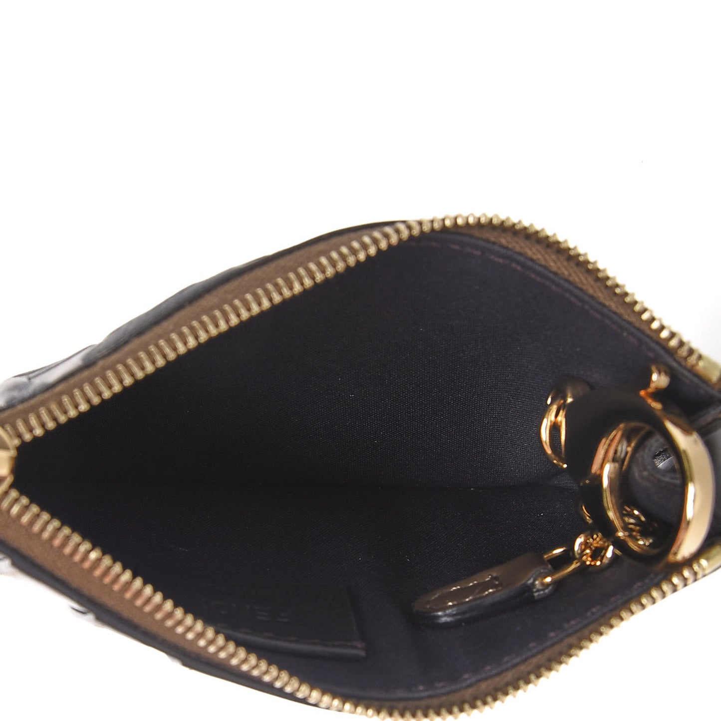 Vitello Soft F is Fendi Bi-Color FF 1974 Embossed Key Case Pouch Maya Black