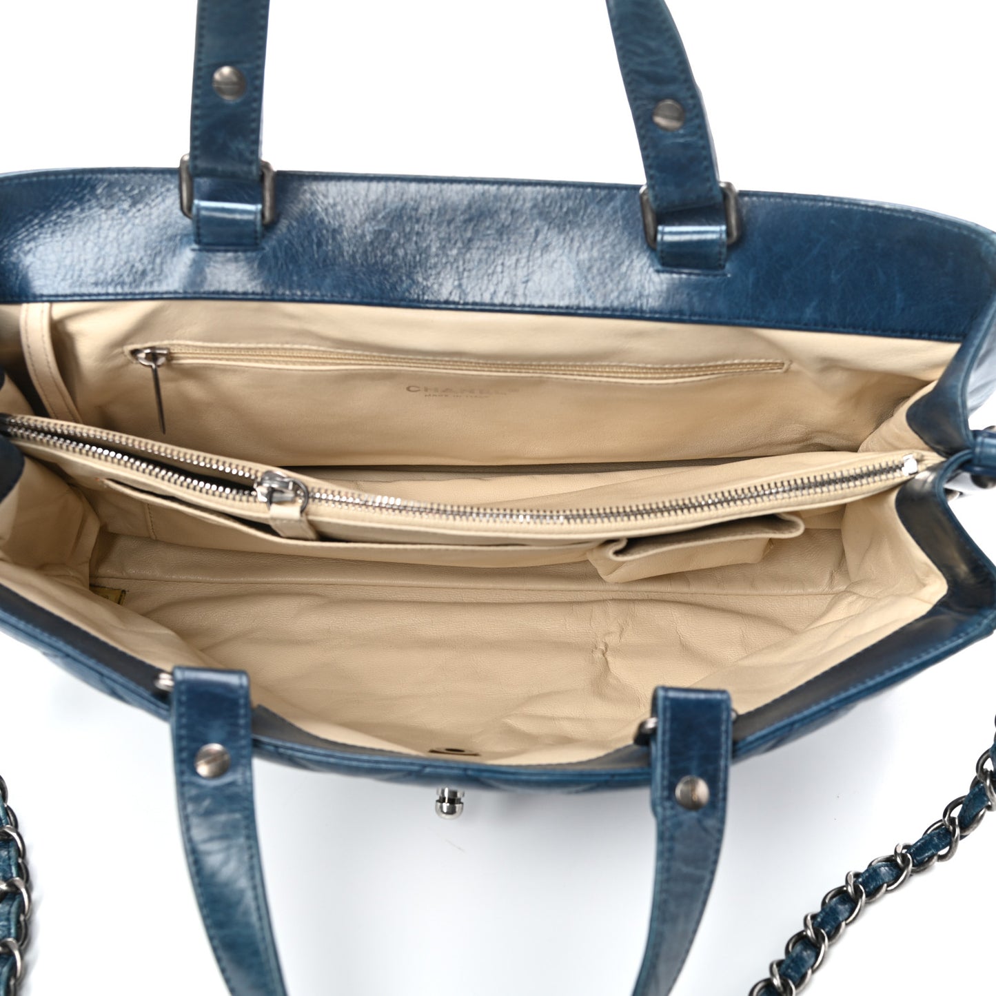 Glazed Calfskin Boy Satchel Flap Blue