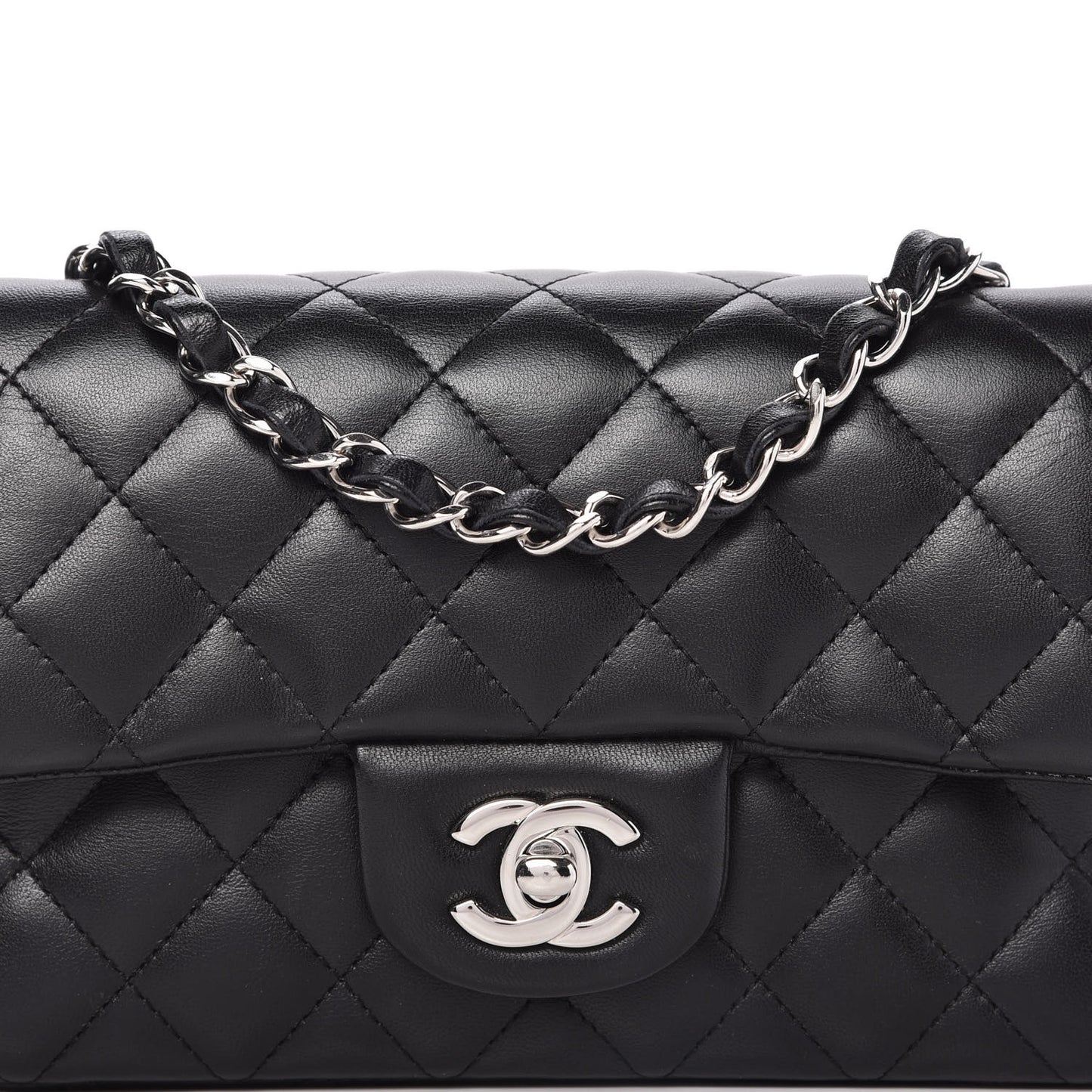 Lambskin Quilted Mini Rectangular Flap Black
