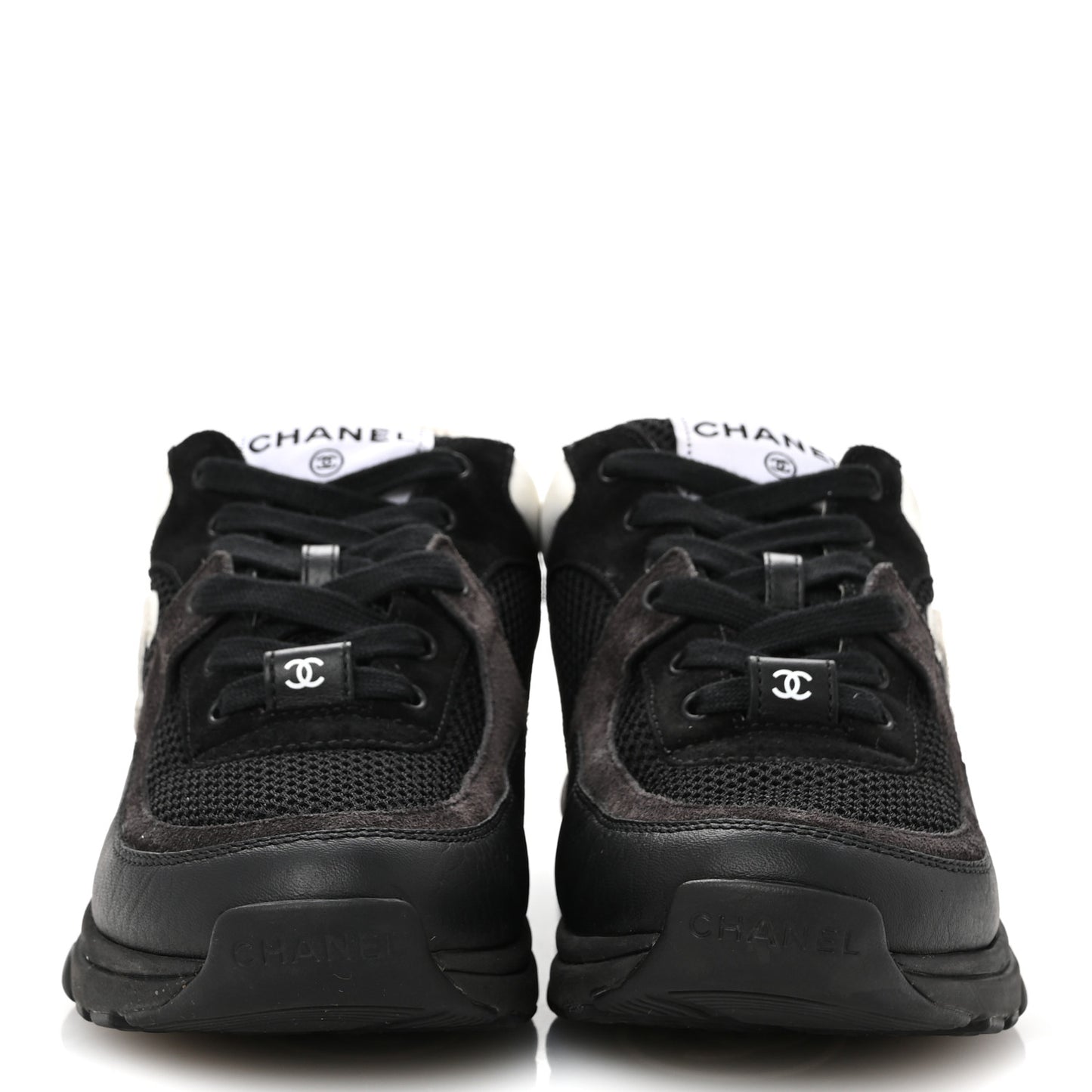 Mesh Suede Grained Calfskin Womens CC Sneakers 36 Black White